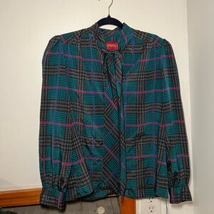 Vintage High Neck Tie Button Down Blouse